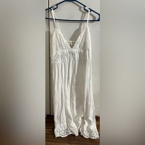 White Short Dress , V neck , 2 layers